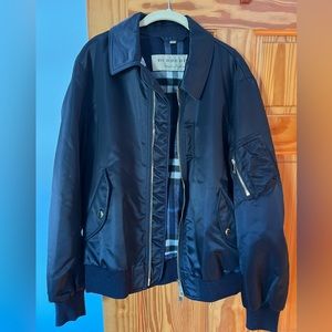 Navy Blue Statin Bomber Jacket